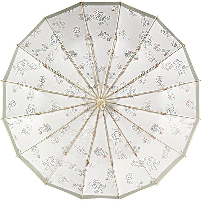 16 Folding Suitable for Sun and Cute Floral UV Light Heat Manual Day Includes Storage Bag "Large Size, Ribs" Umbrella, Old-Fashioned Parasol, Women's,