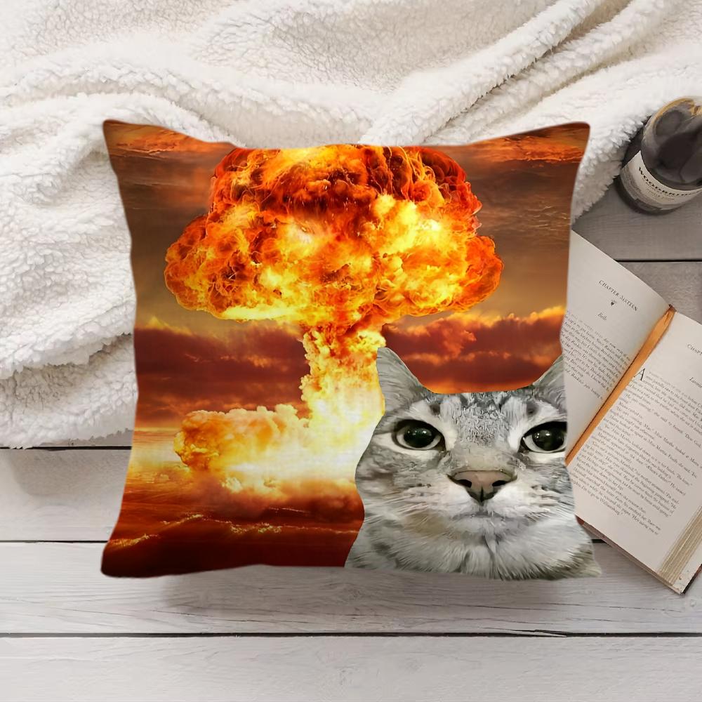 Speechless Cat Funny Cute Cushion Cover Silky Short Plush Invisible Zipper Dustproof Sofa Pillow Case For Home Decor