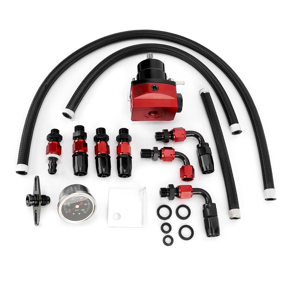 Universal Adjustable Fuel Pressure Regulator Fuel Pressure Regulator Adjustable Car Fuel Pressure Regulator Kit W/Gauge 100PSI