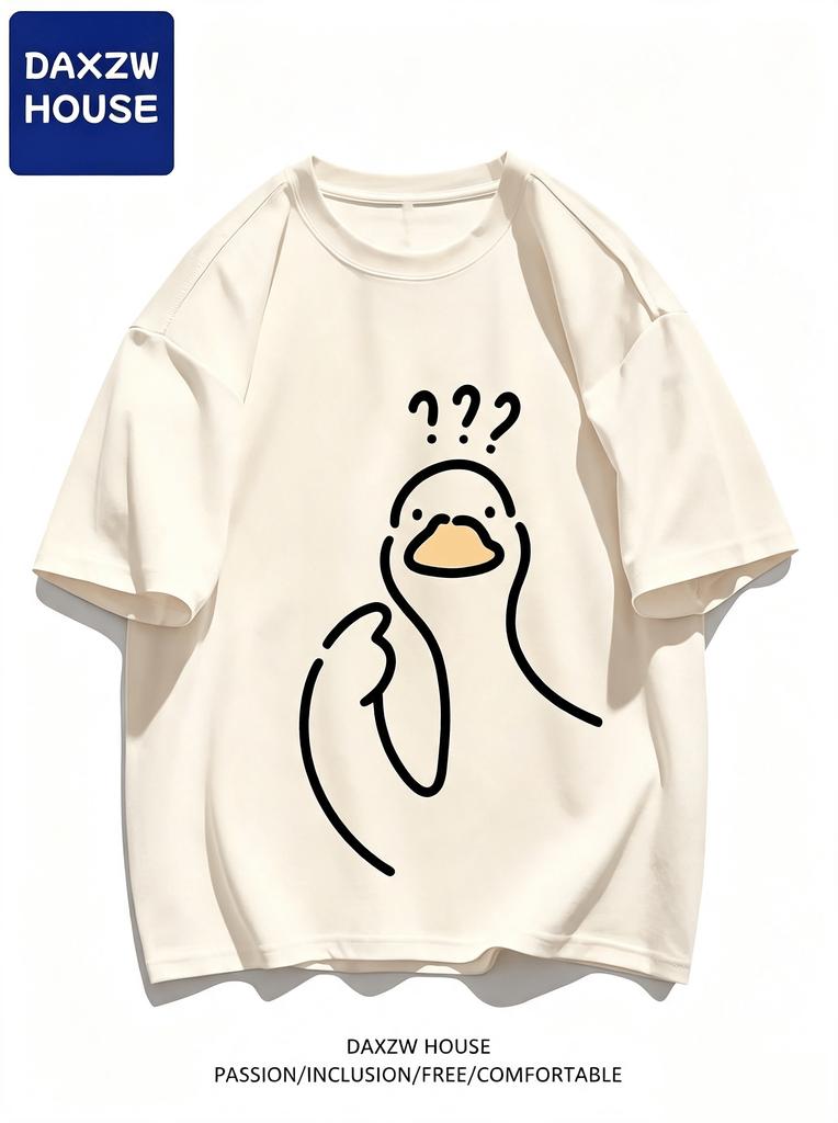 Cotton Summer Unisexs Casual Fashion Loose Cartoon Print Round Neck Short Sleeved Tshirt Versatile Top Fashion Streetwear Fashion