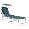 Folding Sun Lounger with Sun Canopy Steel Leaf Pattern