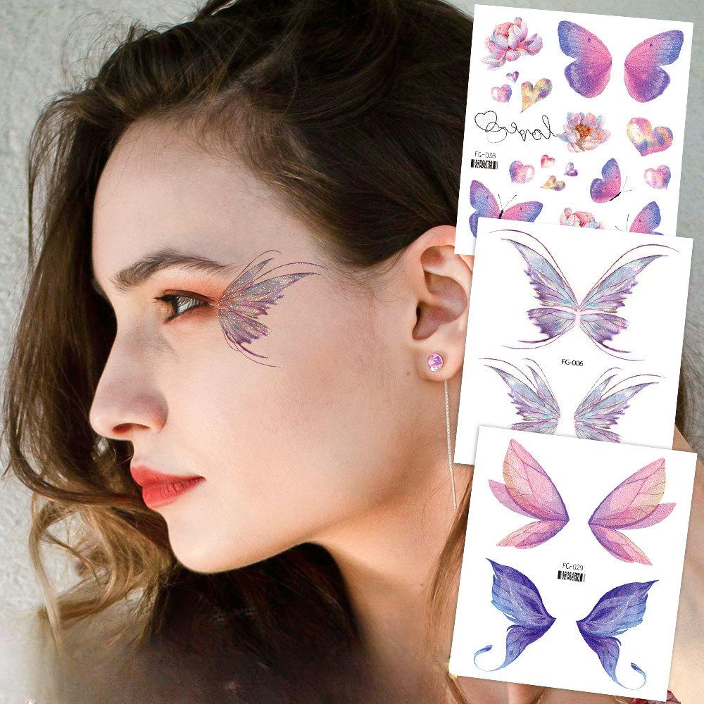 Trblietavé tetovanie motýľa Dočasné nálepky Vodotesné tetovanie motýľa na tvár Trblietavé krídelká s vílami Makeup Falošné tetovania pre dievčatá Darčeky na párty