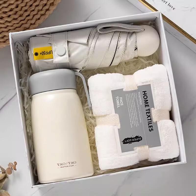 Business Gift Set with Thermos, Towel & Umbrella Large Belly Thermos + Towel + Umbrella