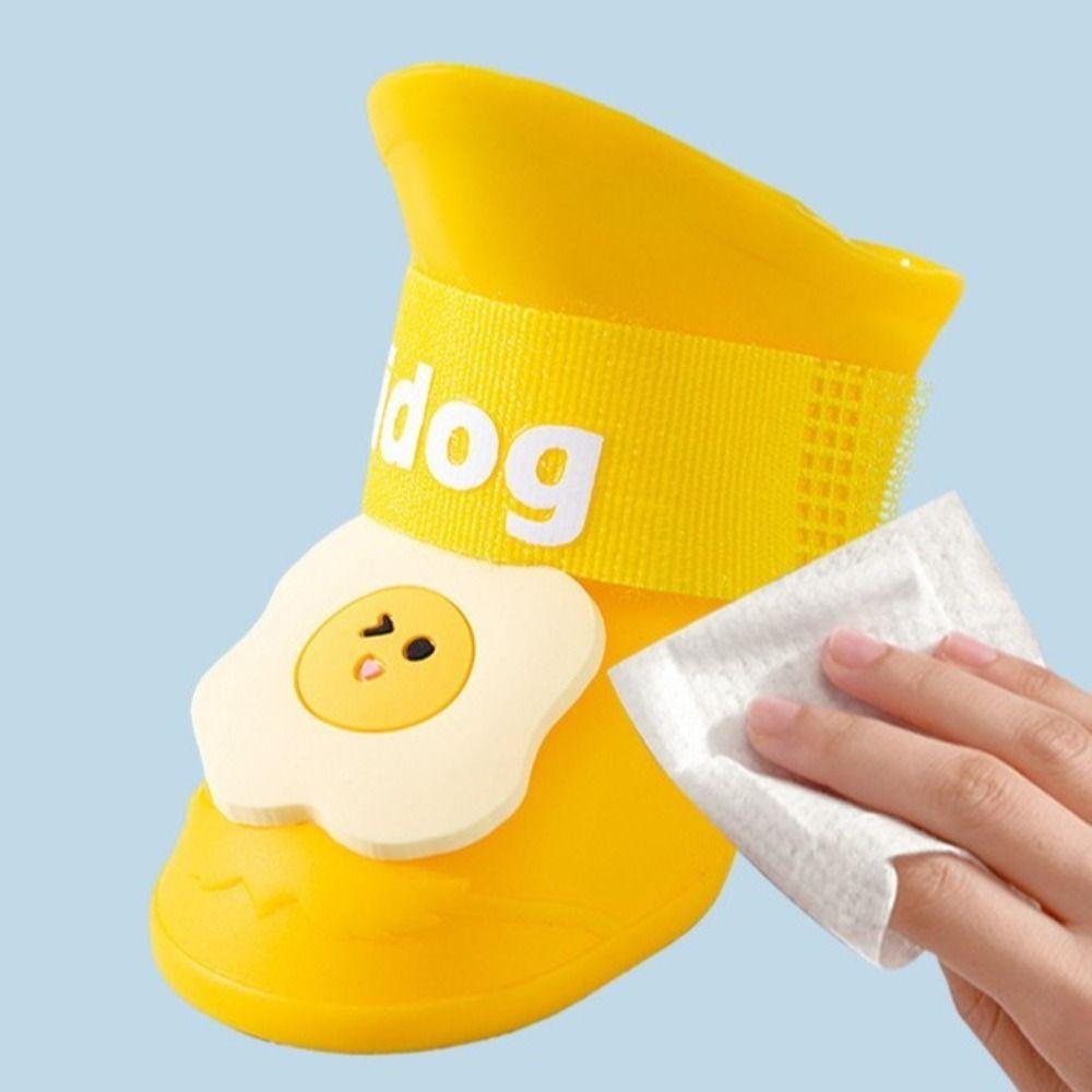 4Pcs/Set Waterproof Puppy Shoes Anti Slip Sole Pet Paw Protector Pet Rain Boot Rainy Weather