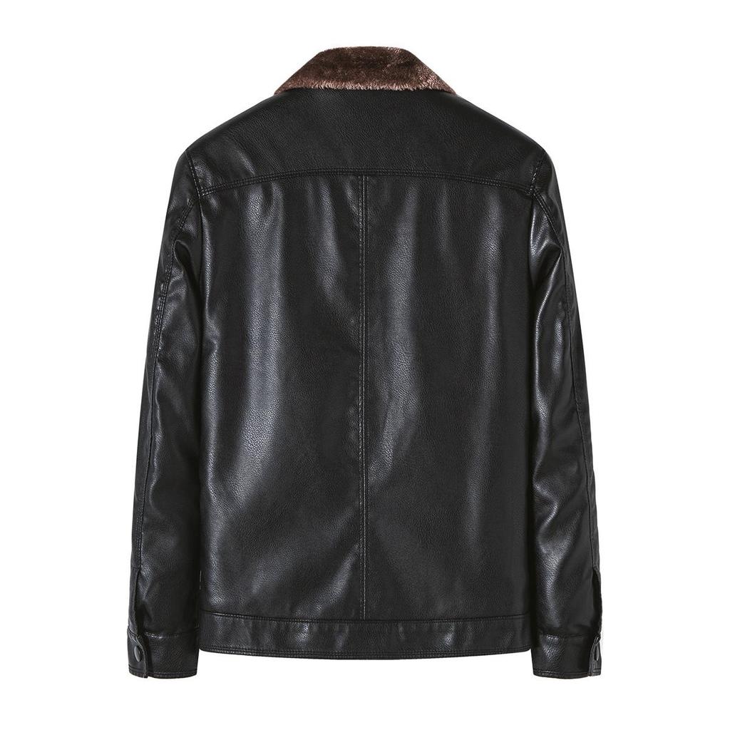 New Middle-aged and Elderly Lapel Fleece Thickened Large-size Men's Leather Jacket