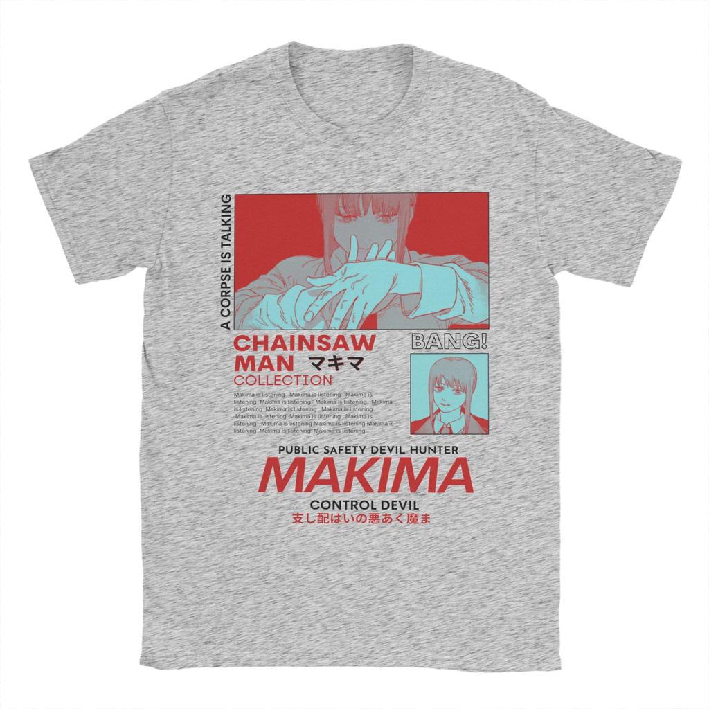 Makima Red Chainsaw Man Men T Shirt Anime Fashion Tees Short Sleeve Crewneck T-Shirts Pure Cotton Birthday Gift Clothing