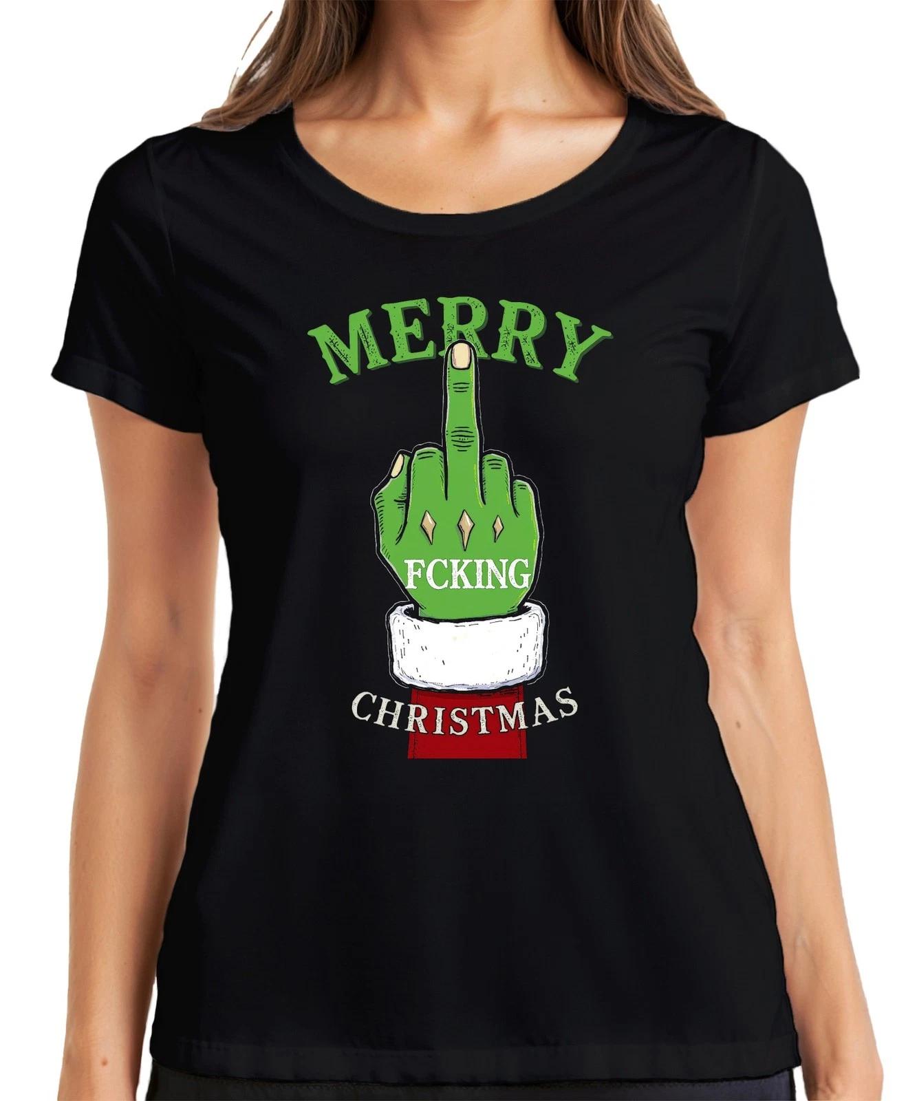 Merry Fcking Christmas Grinch Mittelfinger frech lustig böse Damen T-Shirt XS