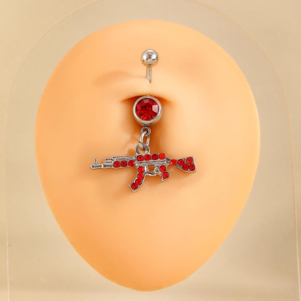 CZ Cross & Heart Belly Button Ring Set, Gold & Silver Tone Dangling Navel Piercing Jewelry