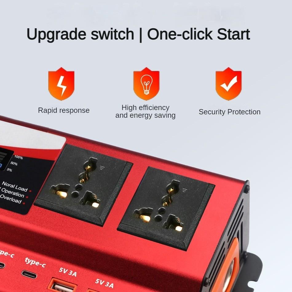 3000W/4000W/6000W Intelligent Display Power Inverter With Light High Power Portable Car Inverter Red Power Converter