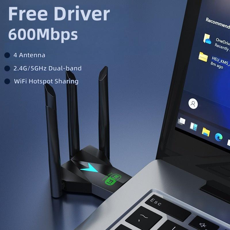 Dual Band 600Mbps WiFi USB Adapter 2.5/5GHz WiFi Dongle USB3.0 Wireless Receiver Driver Free for Win XP/7/8/8.1/10/11 PC/Laptop