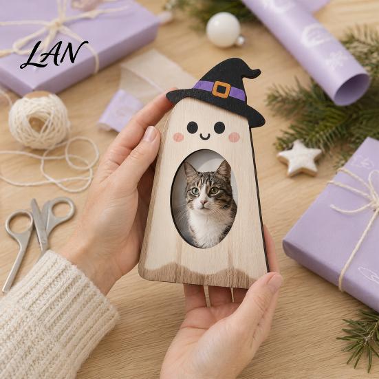 Cute Pumpkin Picture Holder Halloween Wooden Photo Frame, Pumpkin/Ghost Frame for Wall Creative Room Decor Hanging or Desktop Display, Personalized