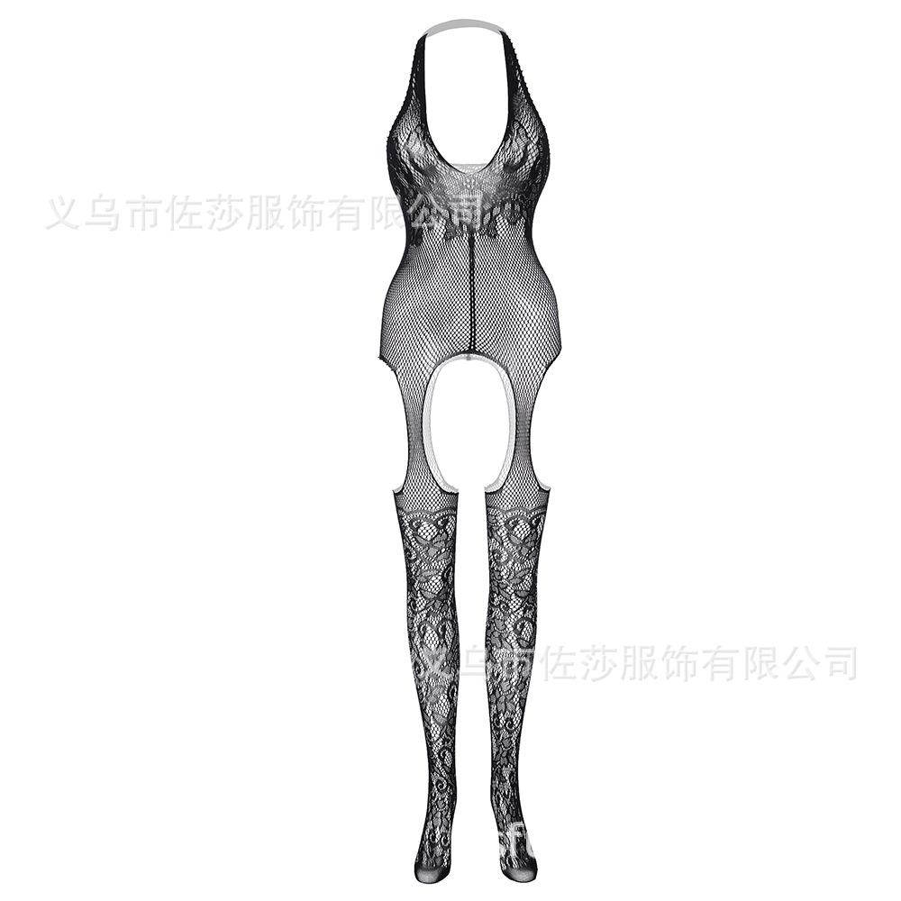 Sexy Underwear Stockings, Sexy Black Temptation Mesh Socks, Open-file Neck Hanging Chest Hanging Sexy Jacquard Mesh