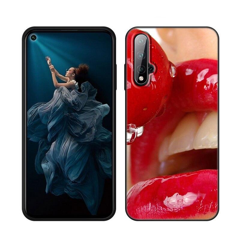 Husă pentru telefon Beauty Red Lips pentru Huawei Honor 60 50 Mate 40 30 20 10 Lite Nova 9 8 Pro 7 SE Y60 30S 8i 7i 5T Premium Black Cover