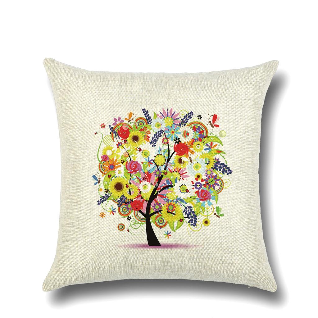 Fashionable Pillows Pastoral Fresh Cartoon Flower Tree Pattern Pillow Creative Home Pillow Case Does Not Include Core