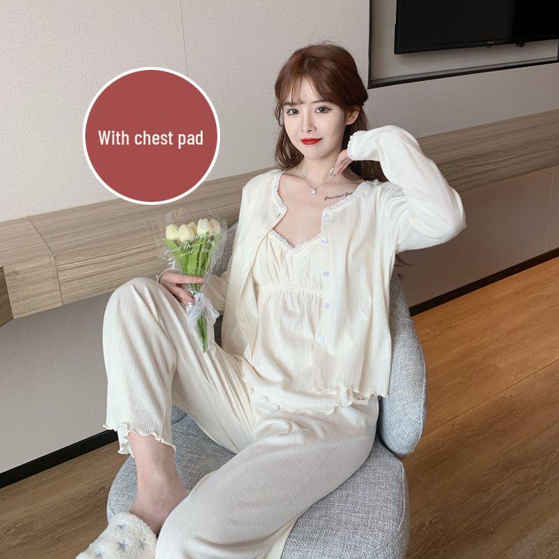 2024 Autumn/Winter Women's Gold Velvet Pajama Set: Long Sleeve & Pants, Palace Princess Style, Indoor/Outdoor Wear
