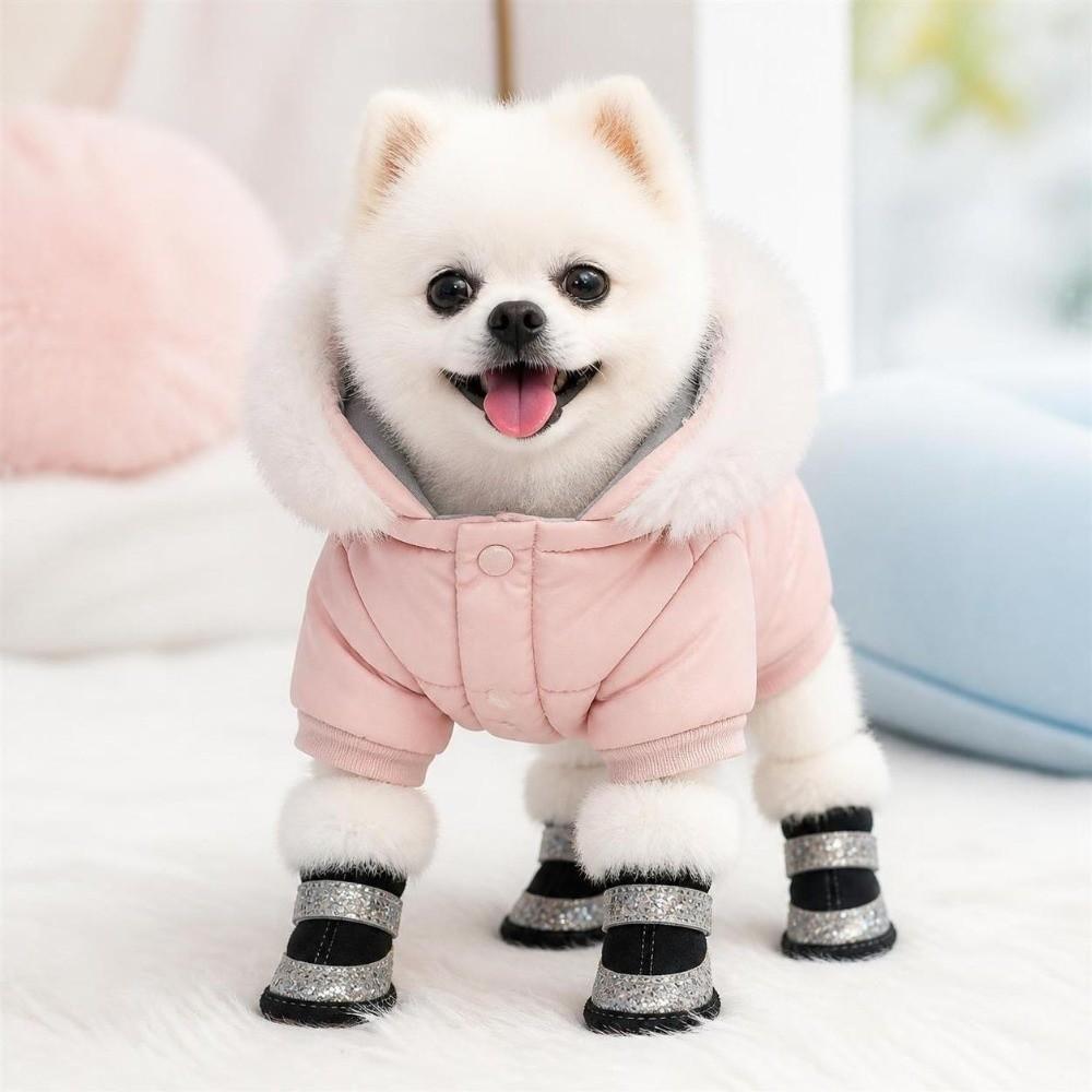 4Pcs Plush Winter Dog Shoes Anti-slip Cats Puppy Socks Fashion Pet Shoes Cat