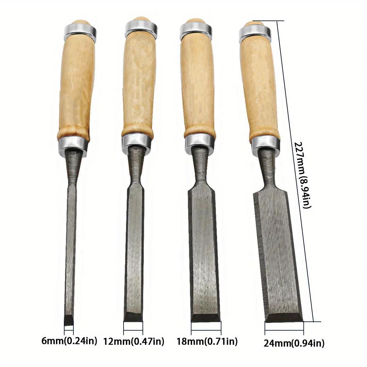 

8/12/16/20mm 4 Pcs Wood Carving Chisels Set Professional for Woodworking with Ergonomic Wood Carving Tools DIY Auxiliary Tools 4 Pcs
