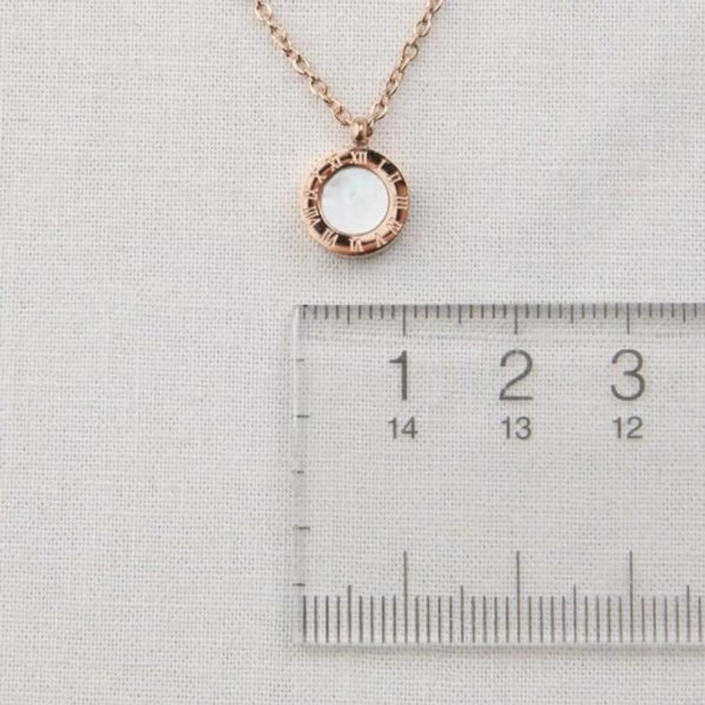 Atria Roman Numeral Circular Surgical Steel Pink Gold Necklace EWSSNSC0010