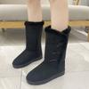 Winter velvet snow boots women's cotton shoes horn buckle medium and high boots flat bottom student warm boots