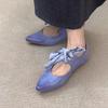 Sheepskin Version~ Retro Pointed Head Bow Ballet Single Shoes Lace-up Low-heeled Mary Jane Shoes Light Mouth Temperament Flats
