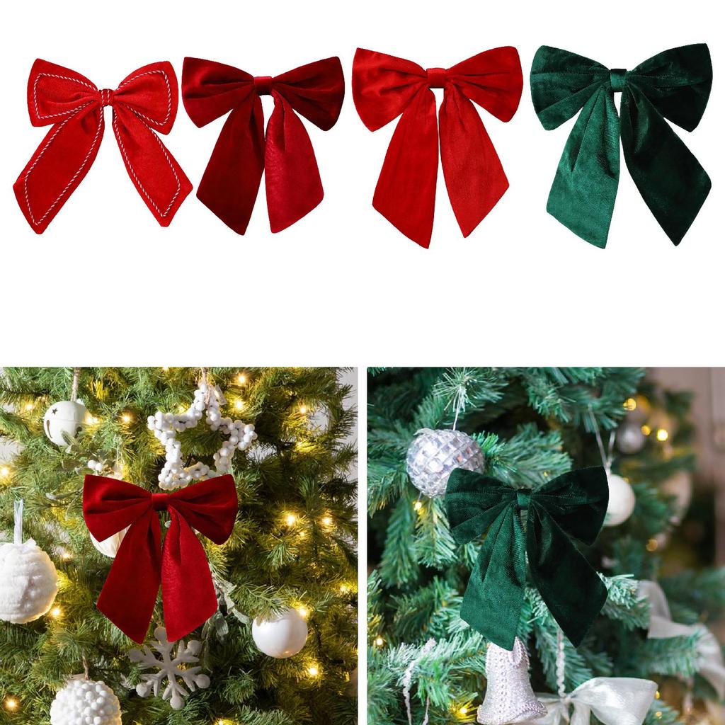 Christmas Bow Garland Bowknot Indoor Fireplace for Christmas Tree Door Craft Christmas Decoration Velvet Bow Hanging Ornament