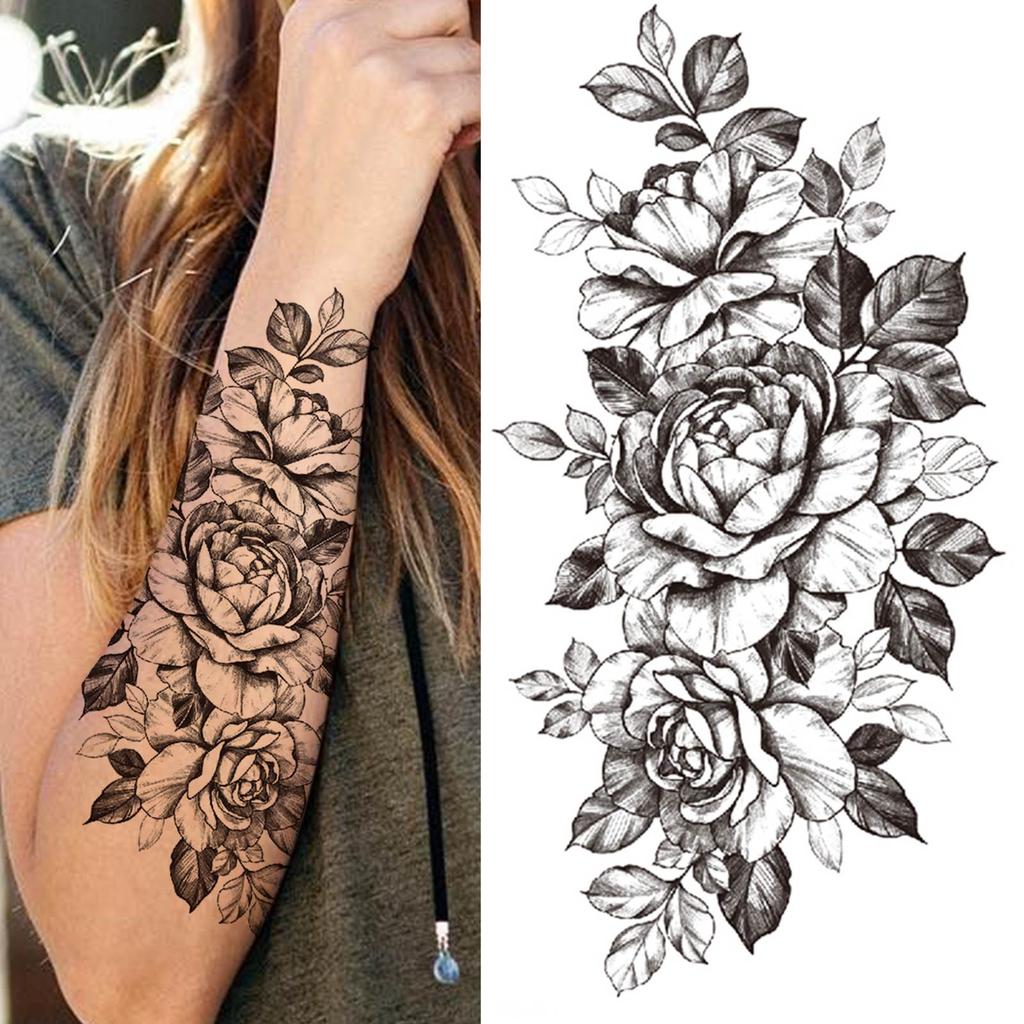 1 Sheet Black Henna Mandala Fake Jewels Temporary Sleeve Tattoos For Women Girls Forearm Waist Chest Back Tattoo Sticker Decal