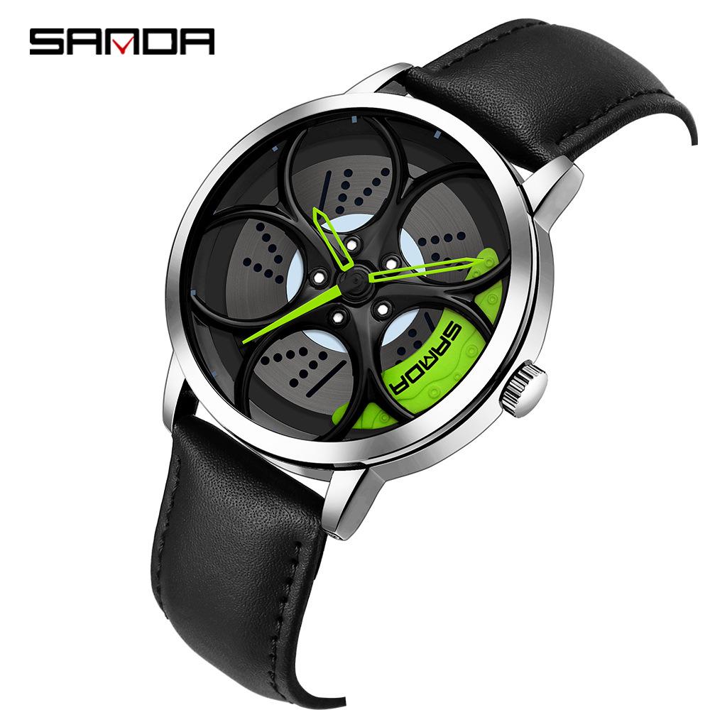 Sanda Men s 1061 Waterproof Leather Strap Watch with Trendy Hollow Dial