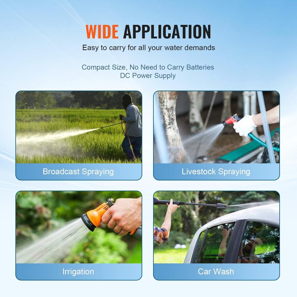 Water Diaphragm Pump, 12V DC, 5.5 GPM Flow, 70 PSI Rated Pressure (40-100 PSI Adjustable), 1/2" MNPT Self Priming Sprayer Pump with Pressure Switch