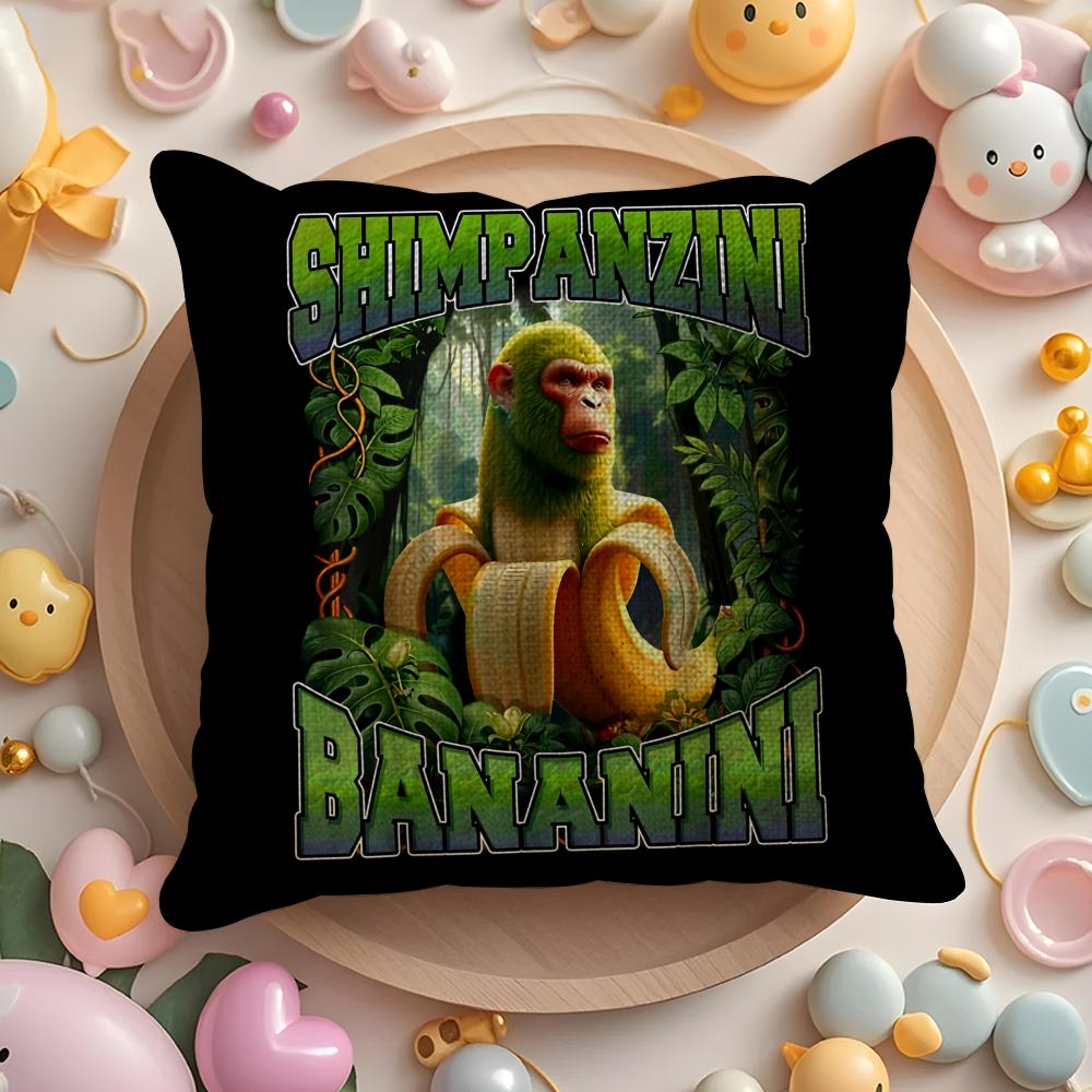 Itallan B-Brainrot Creative Cushion Cover Natural Linen Organic Fabric Double-Sided Printing Sofa Home Decor Gift Pillow Cover
