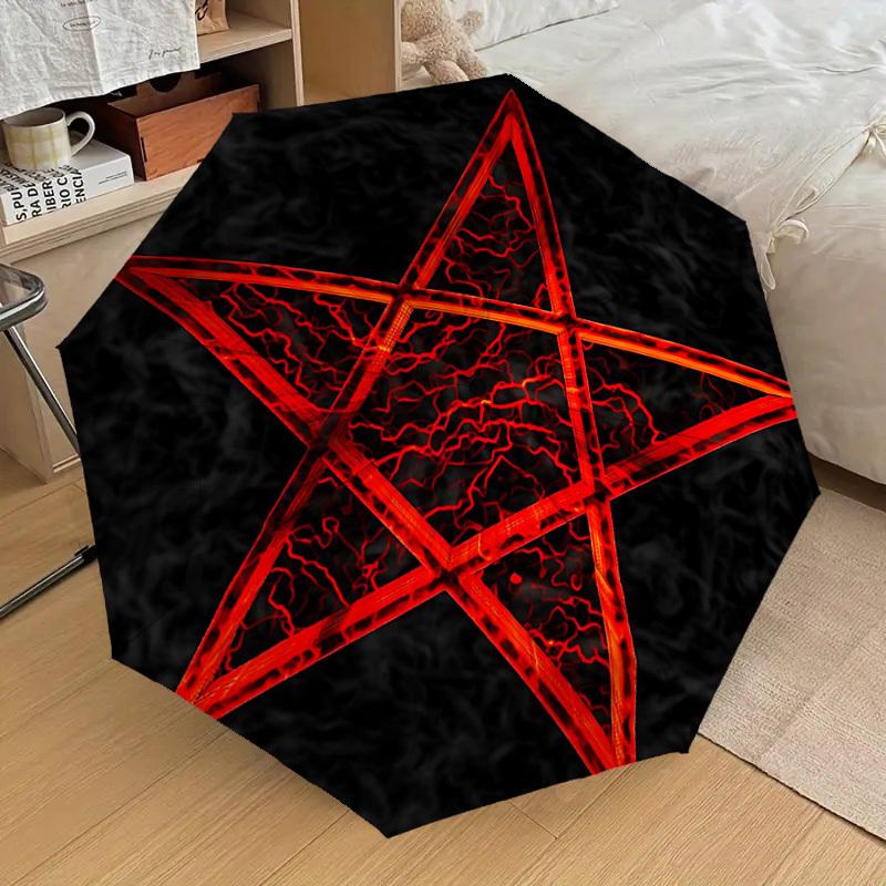1 Stück Pentagramm Symbol Automatischer Faltregenschirm - Kompaktes 8-Rippen-Design, Langlebiger Kunststoff & Eisen, Leicht für den Täglichen Gebrauch im Freien, a0929205