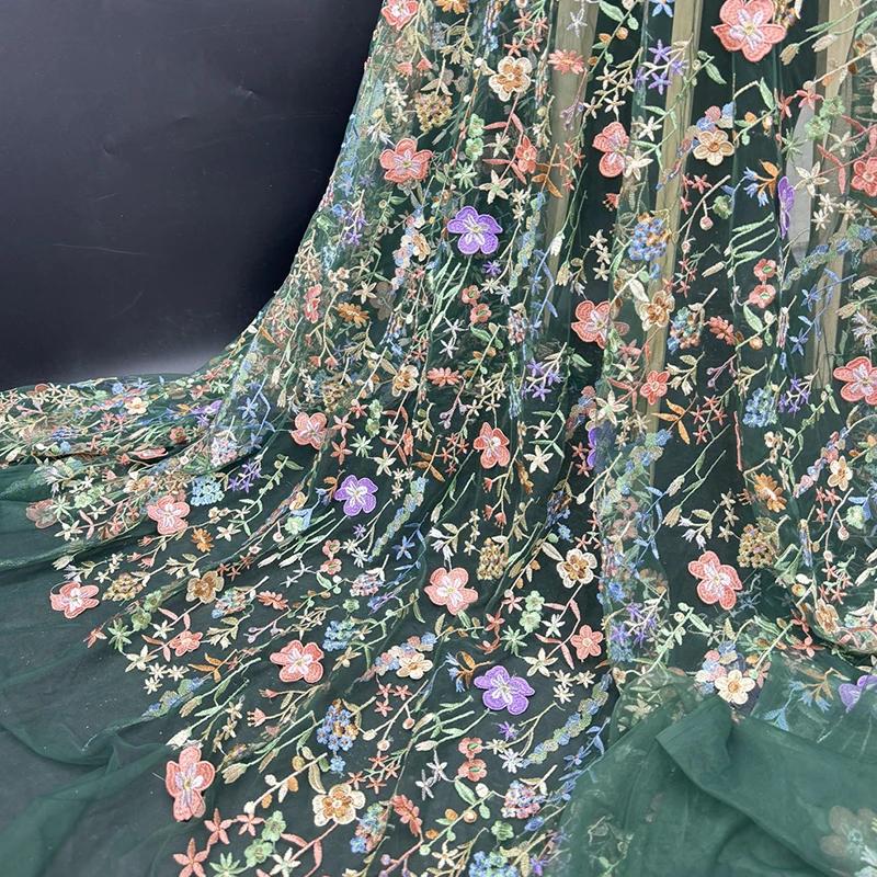 Color 3D Floral Embroidered Lace Tulle Mesh Fabric for Dress Diy Craft Wedding Dress Curtain Sewing Patchwork Clothing Material