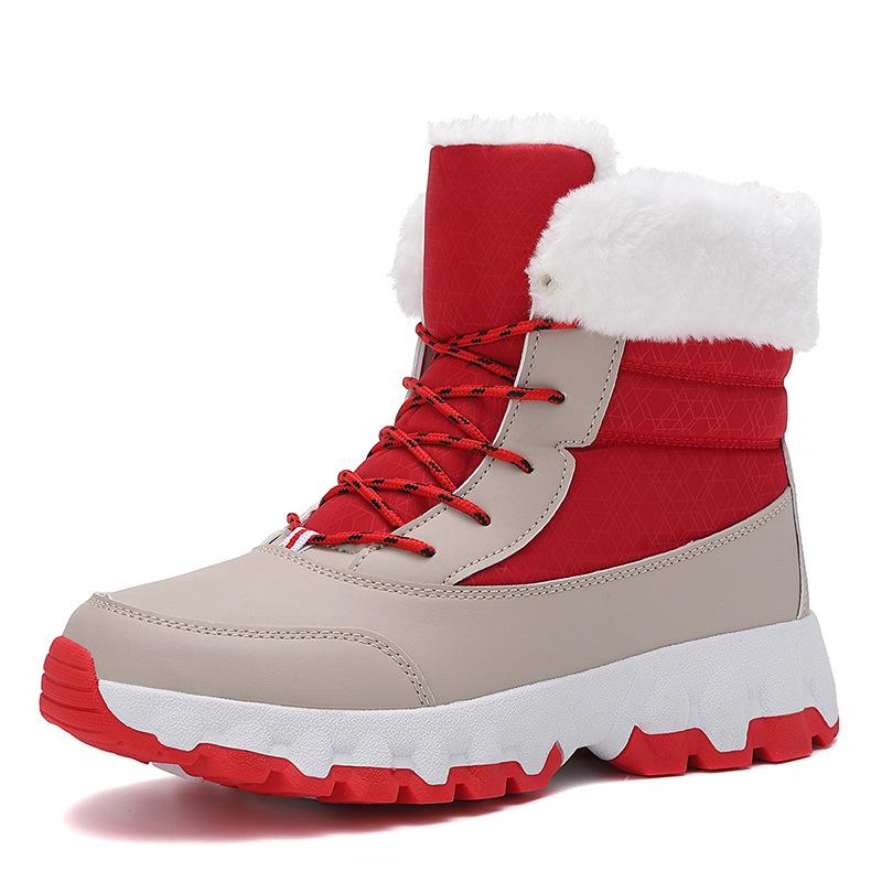 Winter Northeast large size snow boots women's outdoor travel thickened high top piled thickened cotton shoes medium boots
