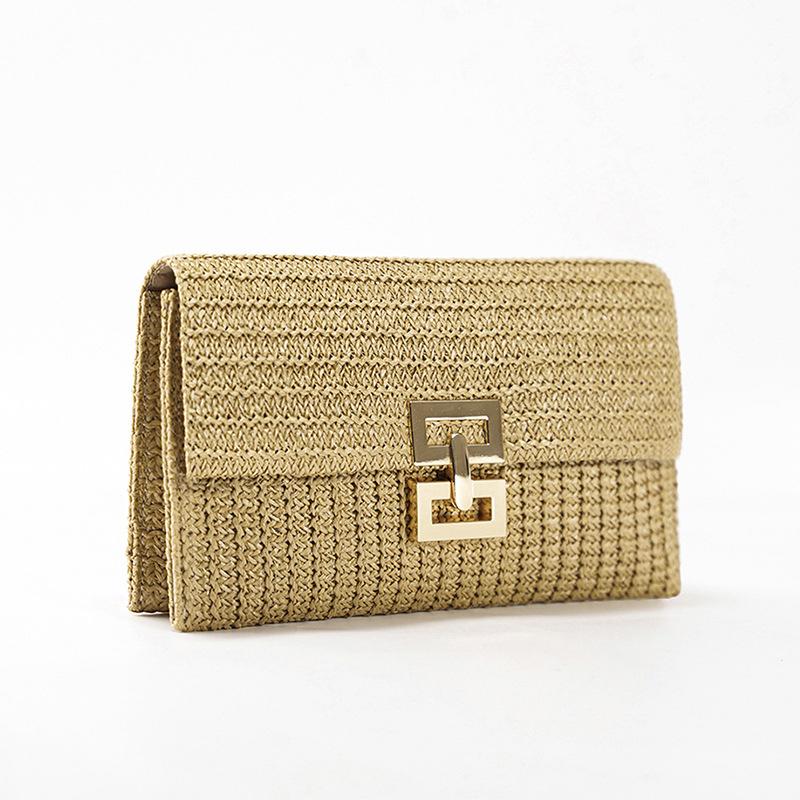 Yogodlns Women Straw Woven Handbag Versatile Beach Handbag Simple Clutch Envelope Purse Female Chain Crossbody Shoulder Bag