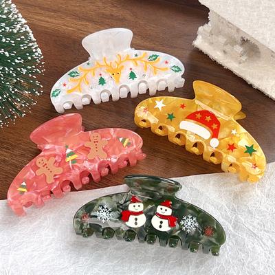 Christmas Hair Clip, Female Cartoon, Fun Gingerbread Man, Grabbing Clip, Back of Head, Coiled Hair, Shark Clip Hair Accessory