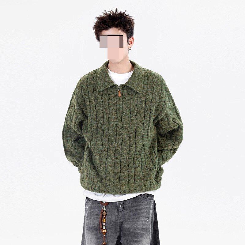 Men's Trendy Half-Zip Cable Knit Sweater - Autumn/Winter Casual Fashion