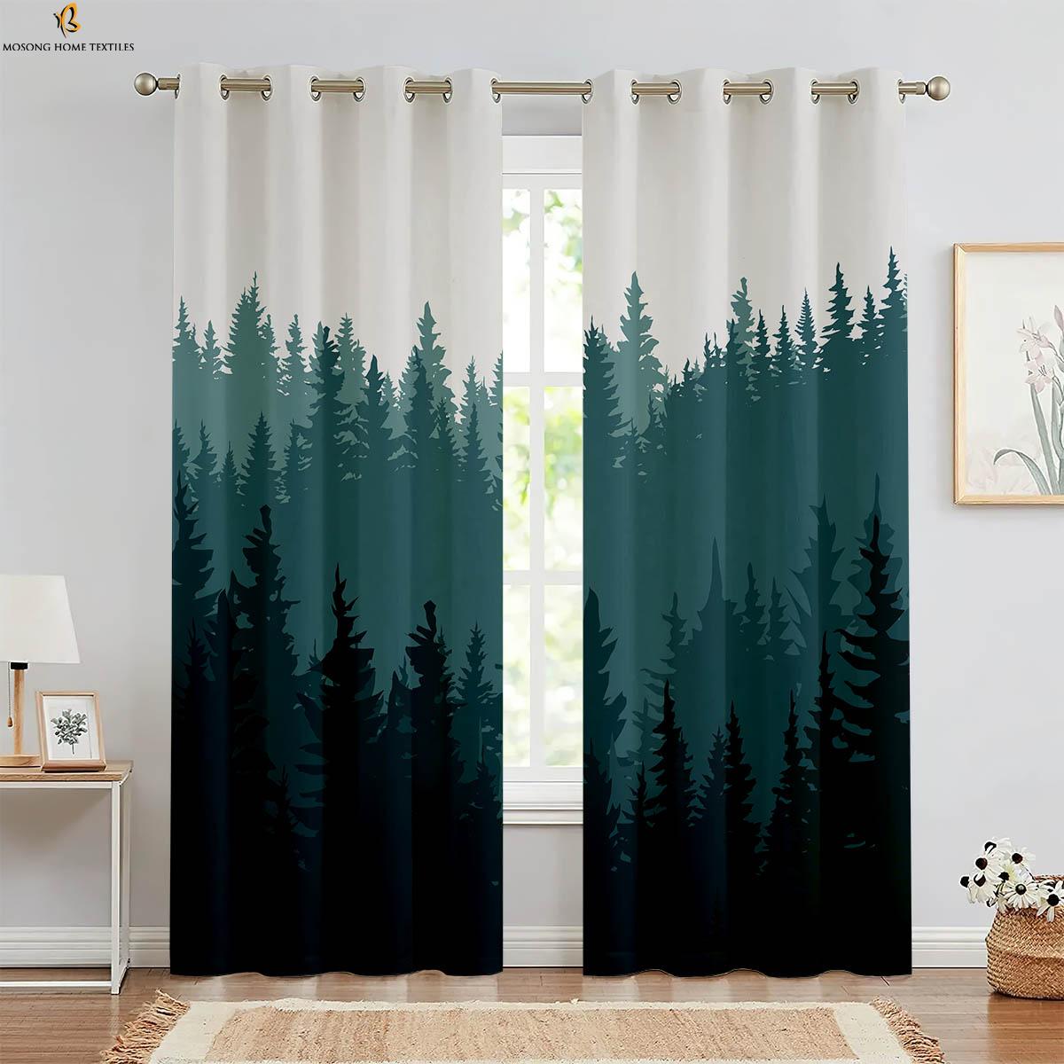

Туманный лес осенний пейзаж с деревом 3D-печать занавеска для кабинета гостиной спальни затемняющая декоративная занавеска 2 шт. W120xH270(CM)x2PCS&Grommet Top