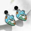 Gothic Skull Ticker Acrylic Print Earrings for Women Horror Cartoon skeleton Heart Bottle Pendant Earring Halloween Jewelry Gift
