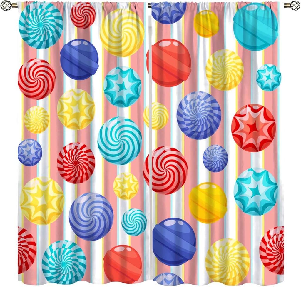 Coffee Cake Fruit Dessert Curtain, Coffee Shop Bakery Inspired Tasty Cupcake Pattern Rod Pocket Window Treatments for Bedroom