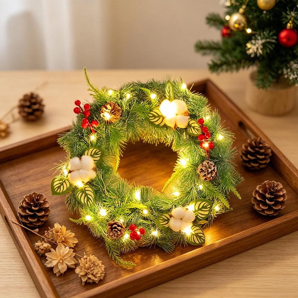 LED Christmas Wreath with PVC Pine Cones – Elegant Hanging Holiday Decoration for Windows