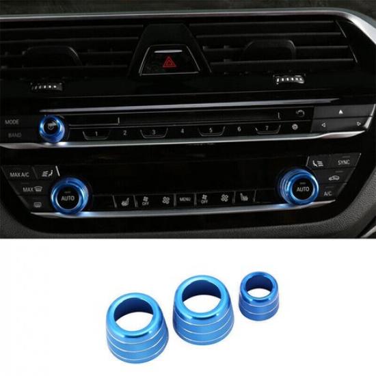 For BMW 5 Series G30 2018- Blue Aluminum Middle Console Ac Knob Cover Trim