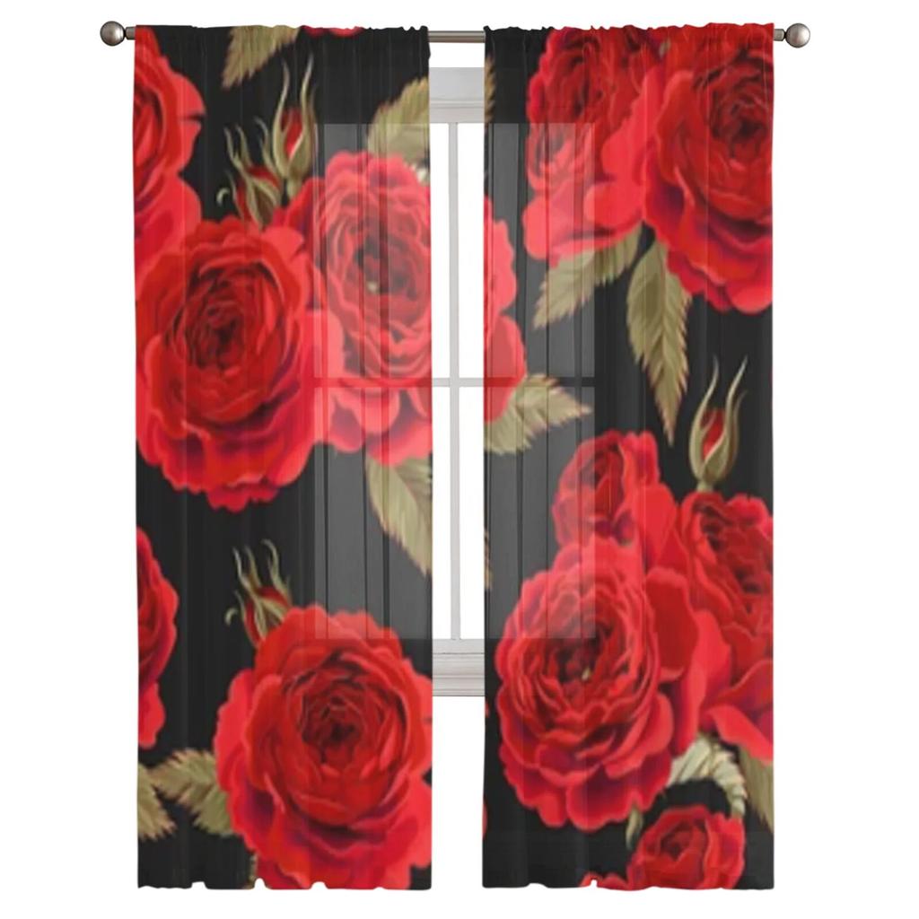 Helle rote Rose Blume Sheer Vorhänge für Wohnzimmer Fenster transparent Voile Tüll Vorhang Schlafzimmer Vorhänge Home Decor