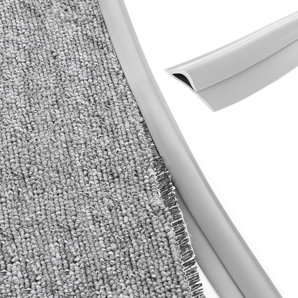 Carpet Edge Binding Trim, Self Adhesive Grey Floor Transition Strip/Rugs Edging Bar for Indoor Doormat Protect, Flexible PVC Seal Molding for Robot