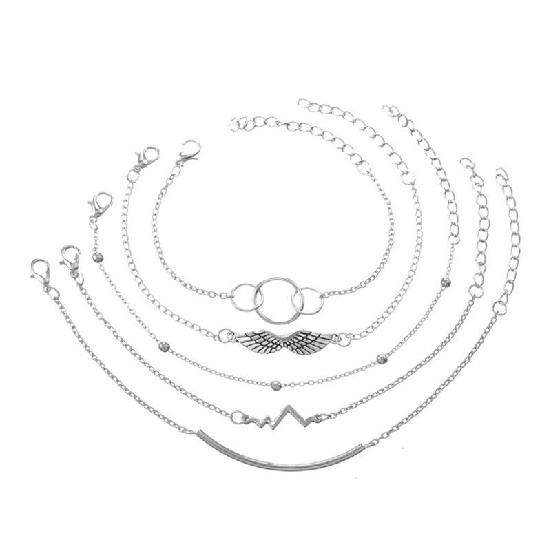 European & American Style ECG Wings Beaded Bracelet Set - 5-Piece with Simple Round Tube Design