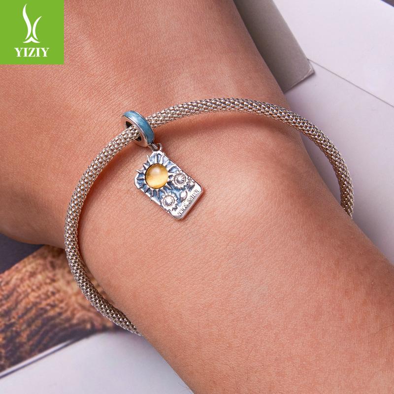 Blue Tarot Sun Pendant, Bohemian 925 Silver Beaded Jewelry Scc2264