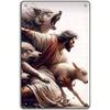Vintage Religious Tin Sign Jesus Protects Lamb Metal Poster Wall Art 8x12 Inch