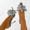 Fashion Fashion Gold Silver High Heels Slippers Women Leather Flowers Designer Sandals Sexy Pointed Toe Summer Party Dress Shoes