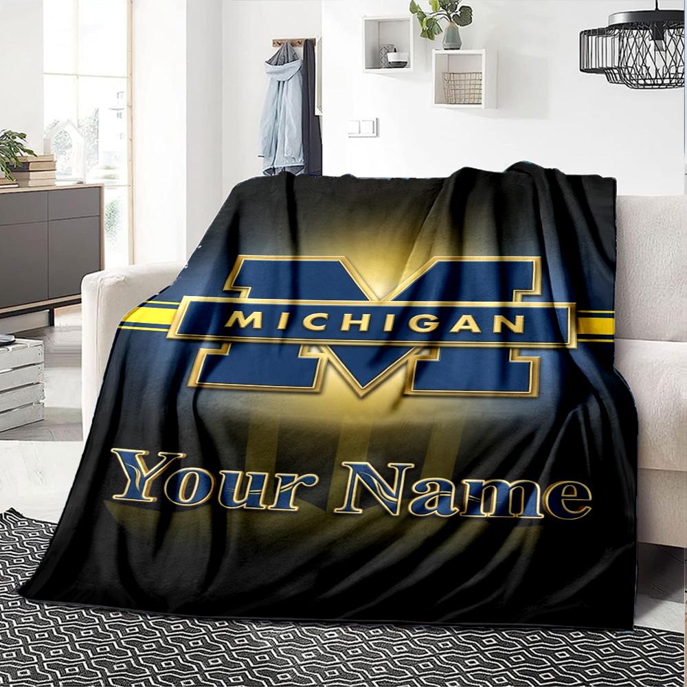 Name Custom Michigan Print Flannel Blanket High Quality Warm Comfortable Cover for All Seasons Perfect for Gifts Home Decor