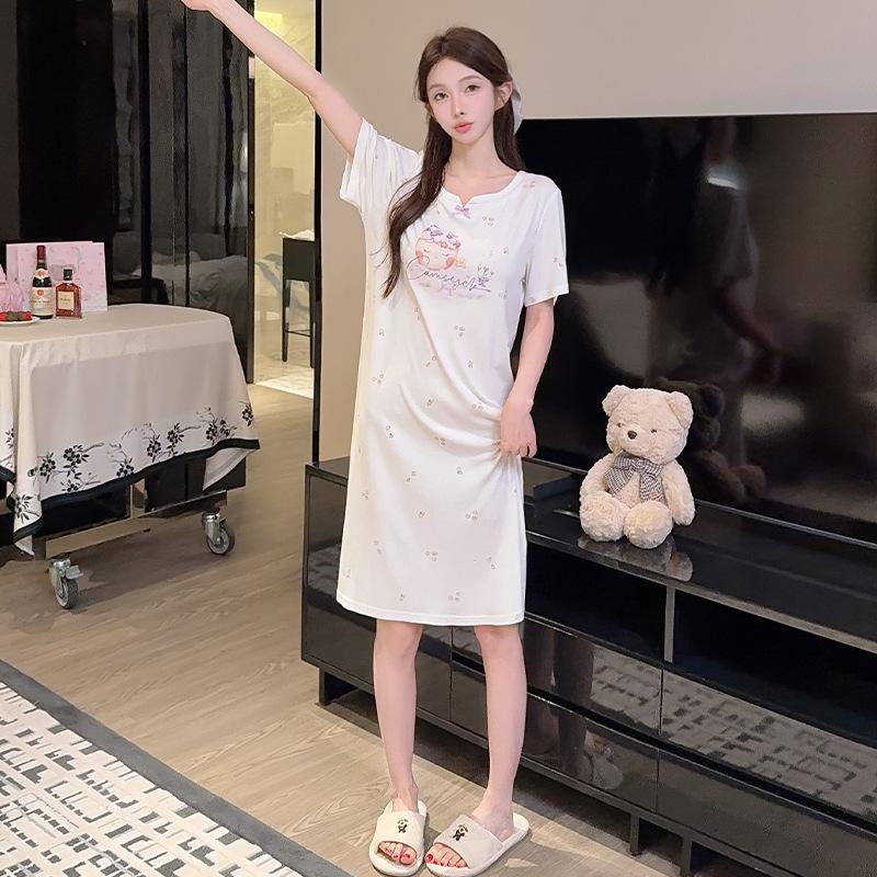 Oh Mi Da Sweet Wind Modal Nightgown Women's High Sense Star Cute Print Summer Pajamas Loungewear Outside