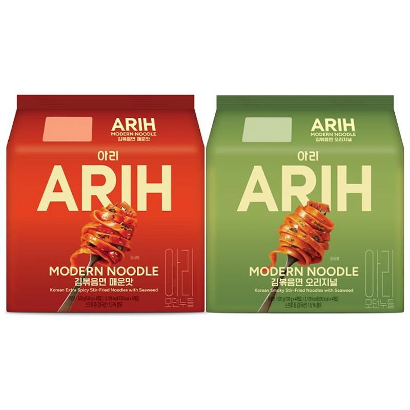 Paldo BTS Makaron [ARIH] Nowoczesny Makaron Koreański Smażony 1 Opakowanie (4 sztuki) 125g~140g   (7 Smaków, 18 Opcji) #Spicy Seaweed 1Pack + Original Seaweed 1Pack