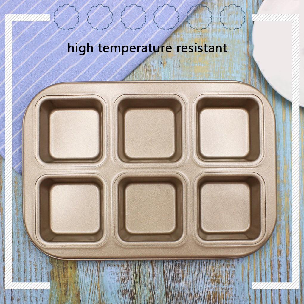 Muffin Cake Pan 6-Cavity Square Non-Stick Cupcake Tray Bakeware for Oven Baking